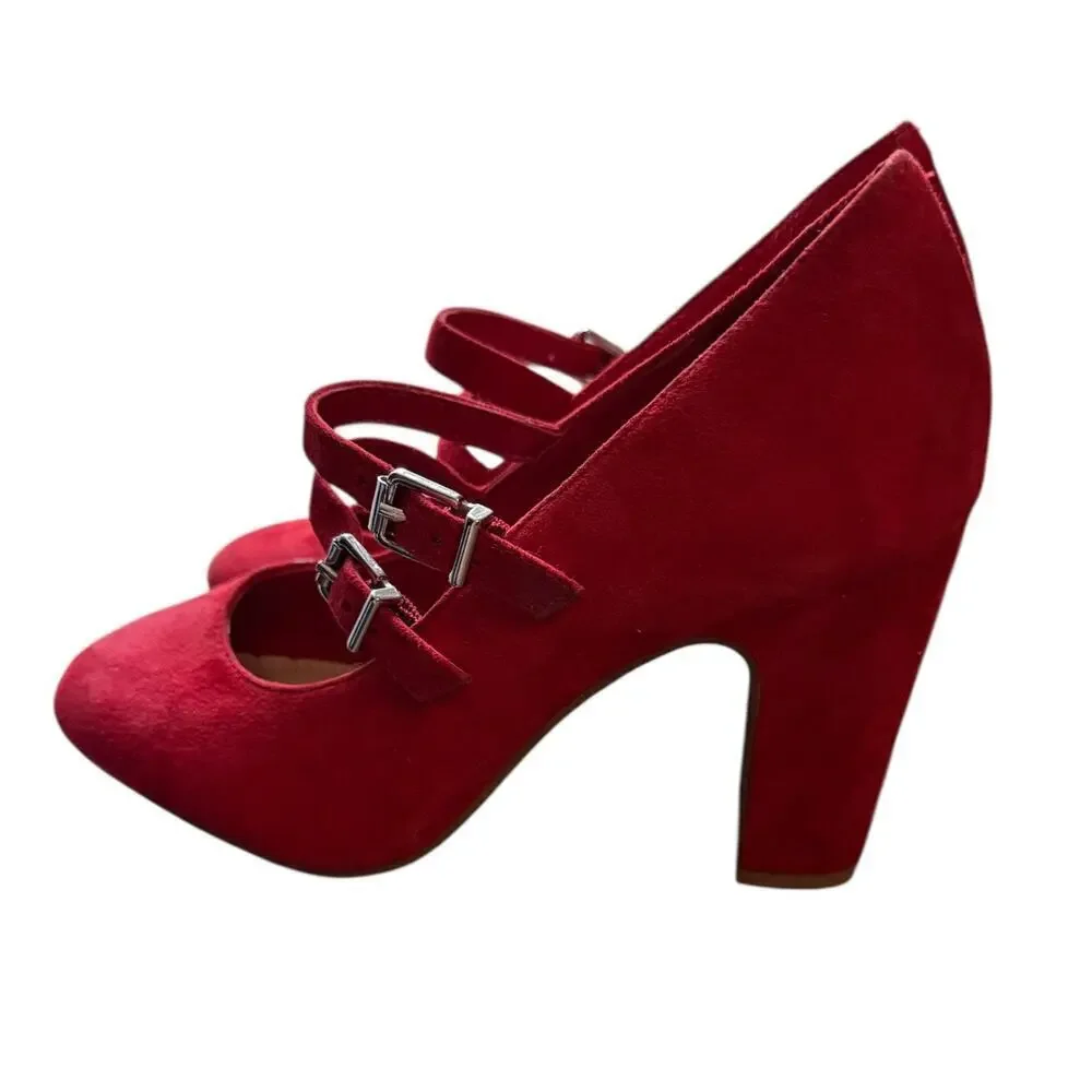 NEW- NWOT Gianni Bini Red Suede Mary Jane Heels Size 5.5